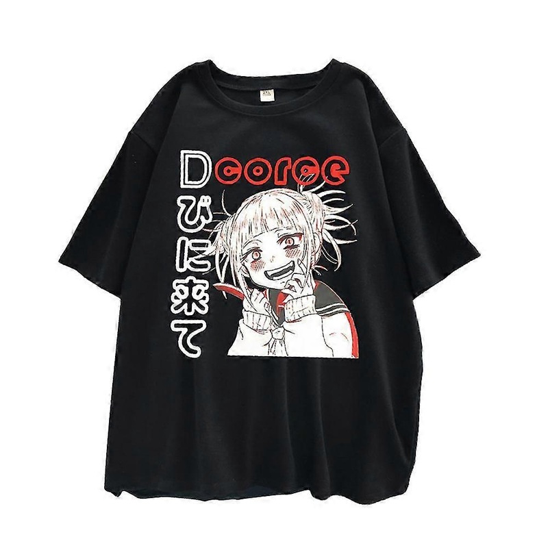Women’s Gothic T-shirt Goth Anime Aesthetic Print Y2k Harajuku Casual Crewneck Loose Fit Tops Streetwear