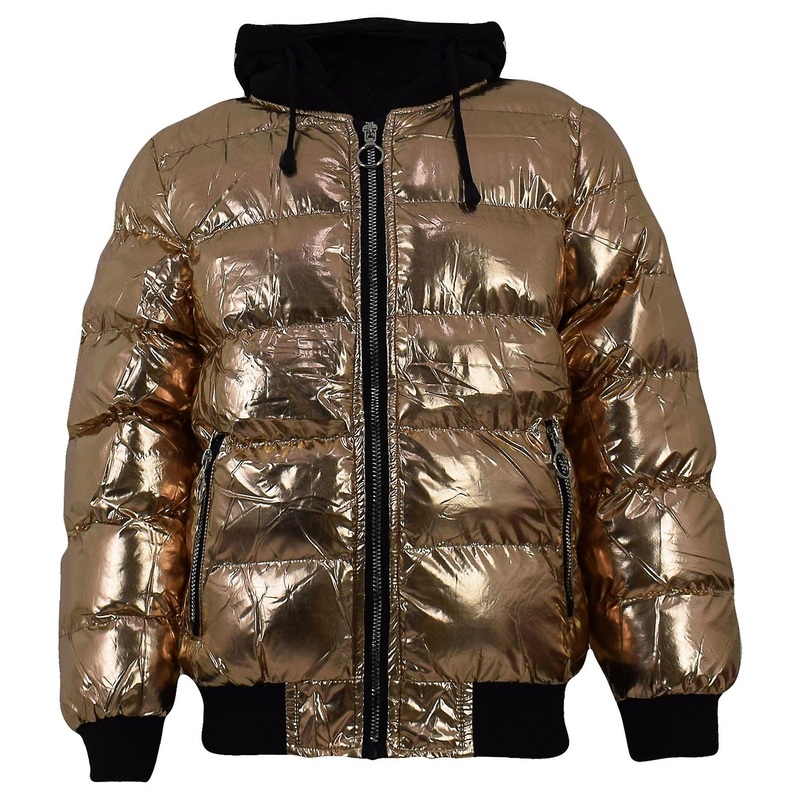 Unisex Padded Jacket Metallic Wet Look Bubble Coat