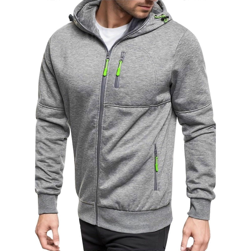 Winter Jacket Men’s Plain Zip Hoodie Long Sleeve Hooded Jacket Gray XL