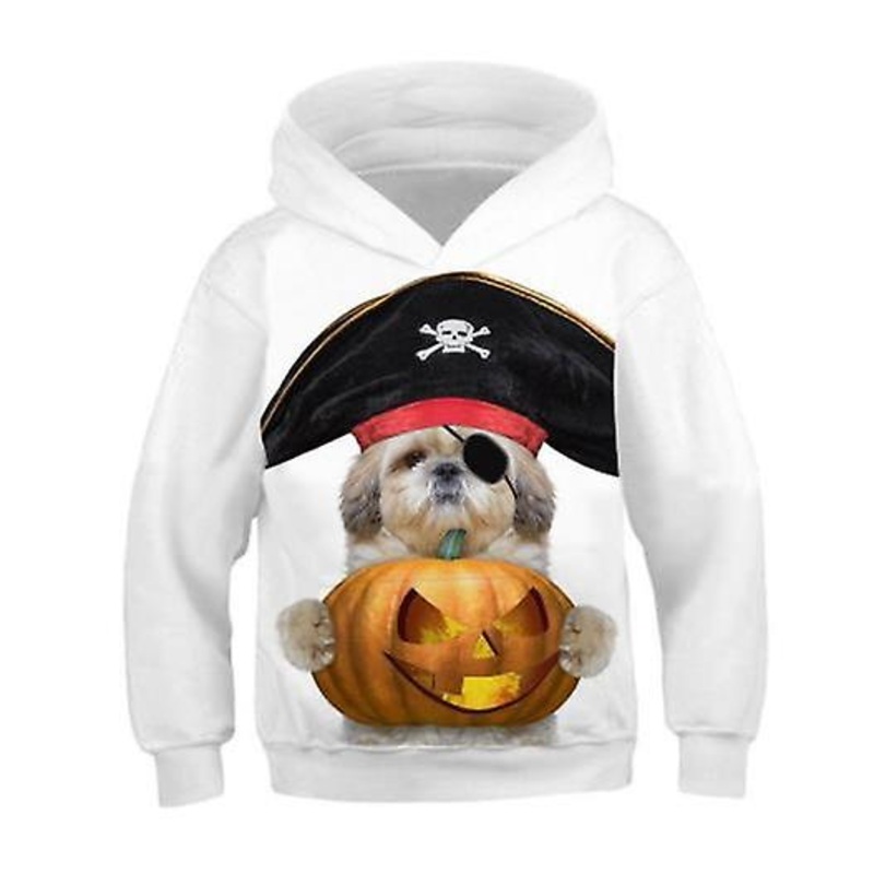 2022 Hot Sale Kids Hoodie Funny Halloween Cartoon Cat Print Pullover Long Sleeve Top Casual Hoodie With Pocket For Boys And Girls