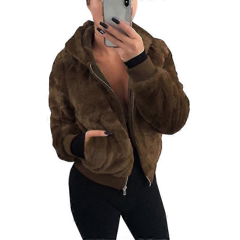 Women Fleece Fluffy Coat Hooded Jacket Outwear