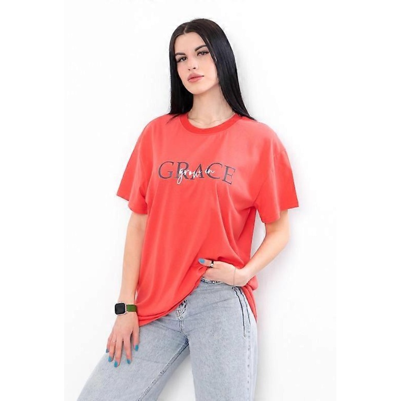 Womens Cotton T-Shirt  Relaxed Fit with Dropped Sleeves & Soft Round Neck, Summer,  HC 8384-001-33