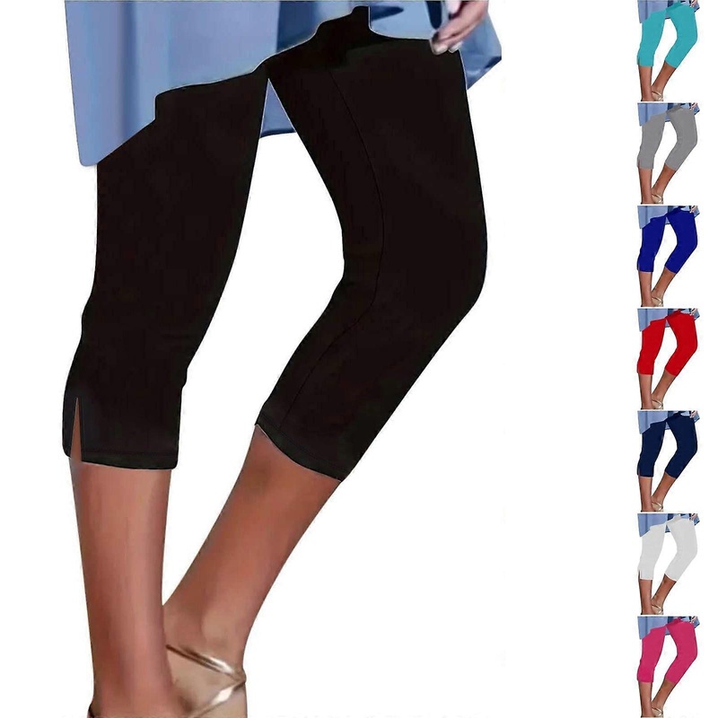 3/4 Leggings Women’s High Waist Capri Trousers Summer Elastic Opaque Jogging Bottoms Yoga Running Gray 3XL