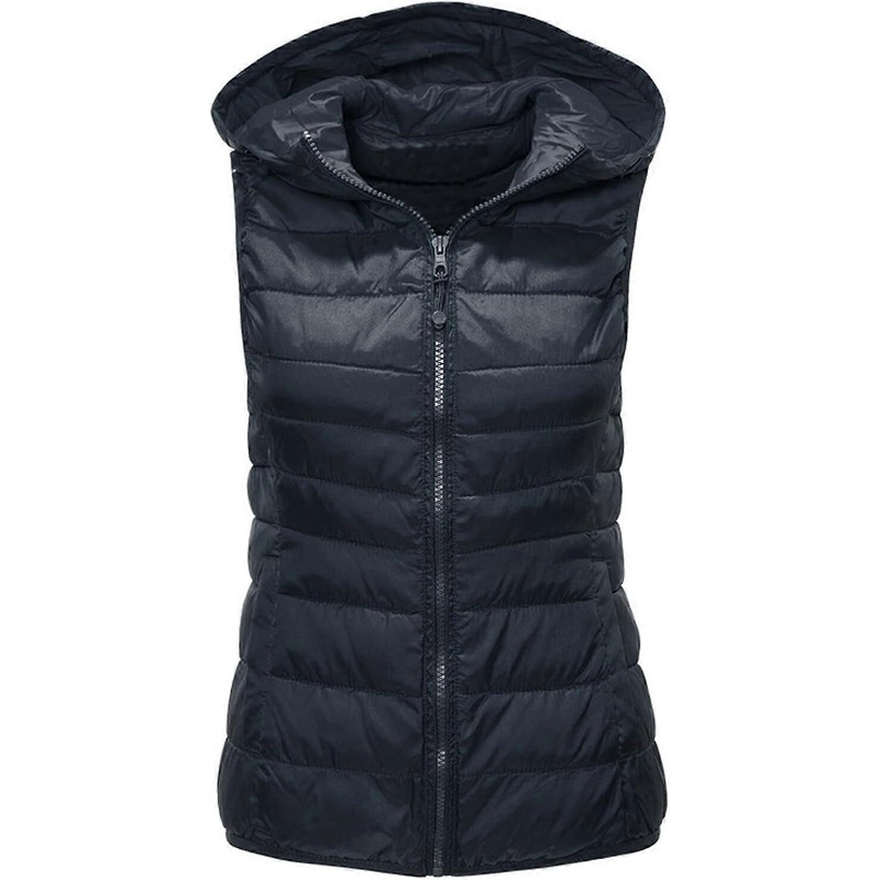 Women’s Down Vest Lightweight Puffer Casual Outdoor Jacket With Hood Sleeveless Quilted Navy S Plus Size