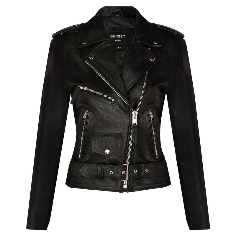 Women’s Black Brando Cow Hide Leather Biker Jacket