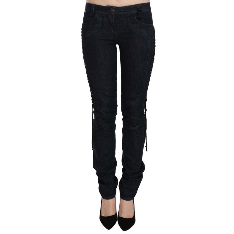 Black Low Waist Skinny Trousers Braided String Pants