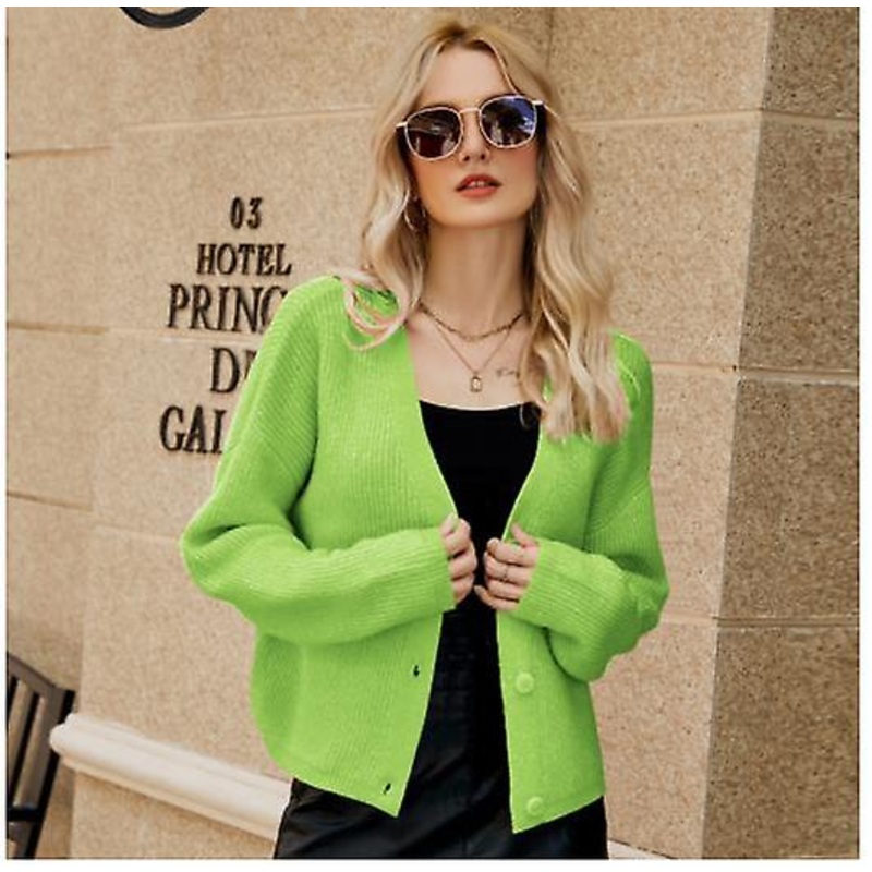 Women’s V-neck Cardigan 2023 Autumn And Winter Loose Women’s Knitted Jacket Fashion All-match Solid Color Knitted Top