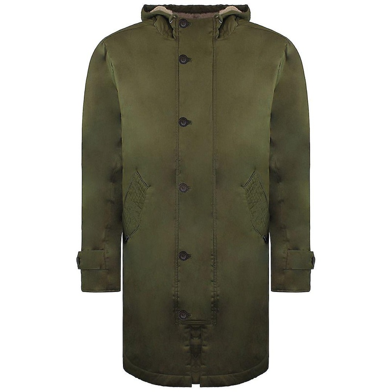 Ben Sherman Modern Long Sleeve Zip Up Mens Green Parka Coat 0072566_Hemp