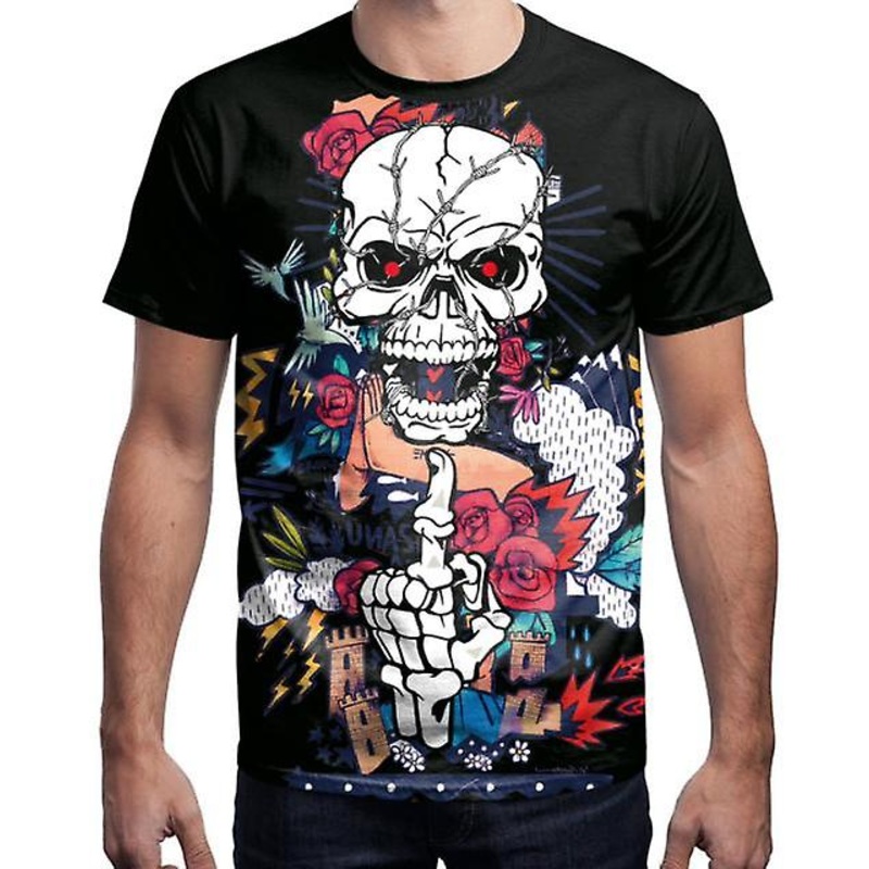 2022 Summer New Outlet  Men And Women Couple Loose T-shirt Hip-hop Skull 3d Digital Printing Short Sleeve