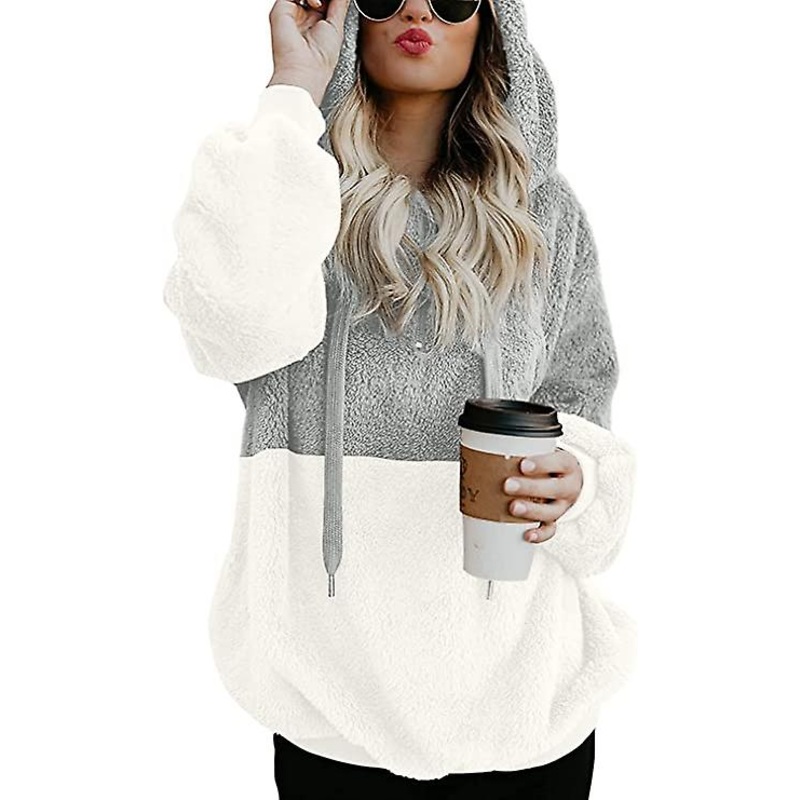 Womens Winter Long Sleeve Fuzzy Hoodies Warm Fleece Pullover Sweaters Zipped Up with Pocket