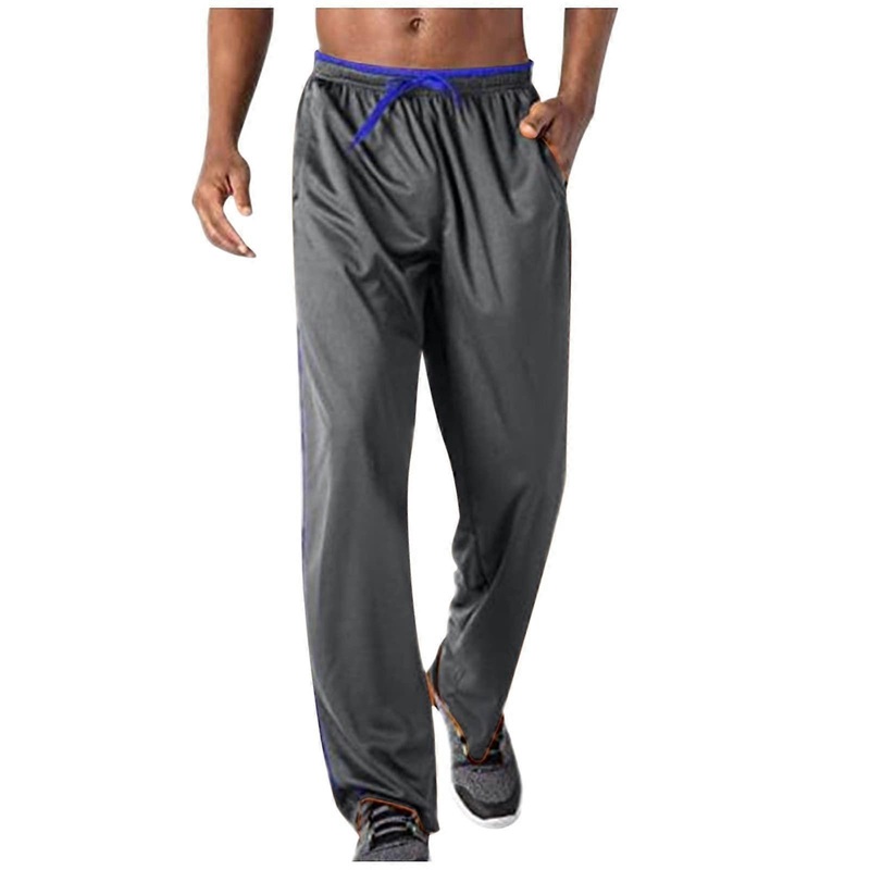 Summer Jogging Bottoms for Men, Baggy Workout Trousers with Zip Pockets, Open Leg Cuffs, Quick-Drying Fitness Sweatpants L Gray