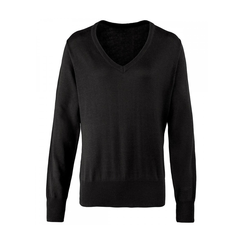 Women’s Premier Ladies Knitted Cotton Acrylic V Neck Sweater PR696