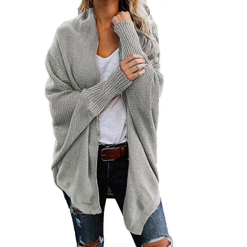 Women’s Cardigan Pullover Long Sleeve Casual Knitted Coat in Gray, Loose Fit, One Size, Stylish and Elegant Design