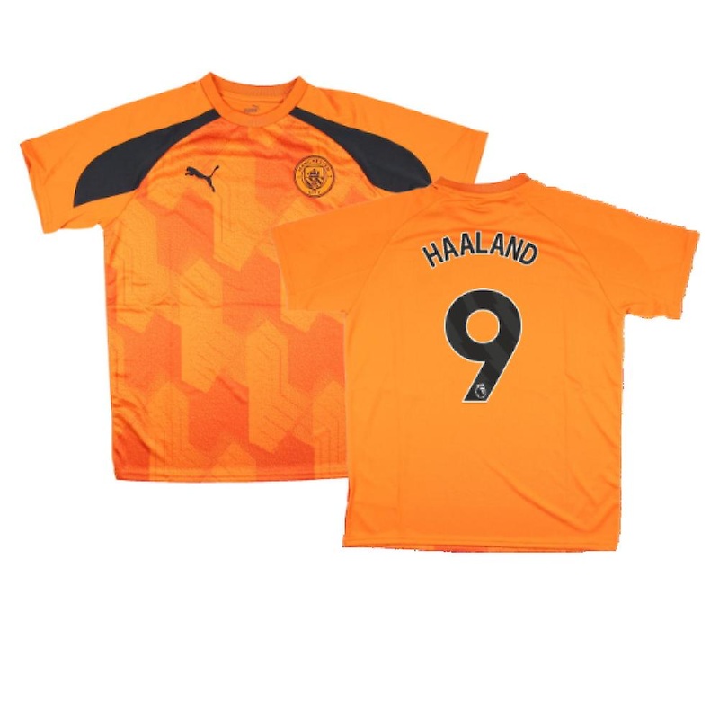 2023-2024 Man City Pre-Match Jersey (Orange) – Kids (HAALAND 9)