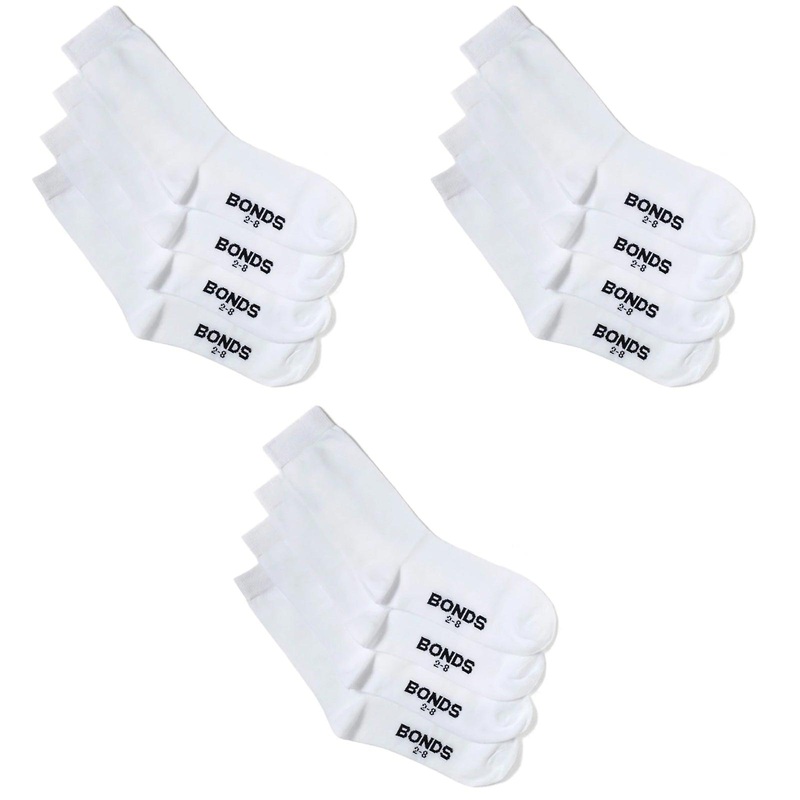 12 Pairs Bonds School Crew Oxford Kids Boys Girls Cotton White Socks R640oo Bulk