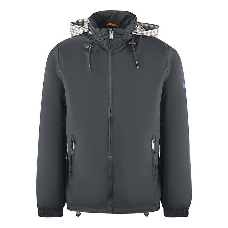 Aquascutum Plain Black Hide Hood Lightweight  Jacket