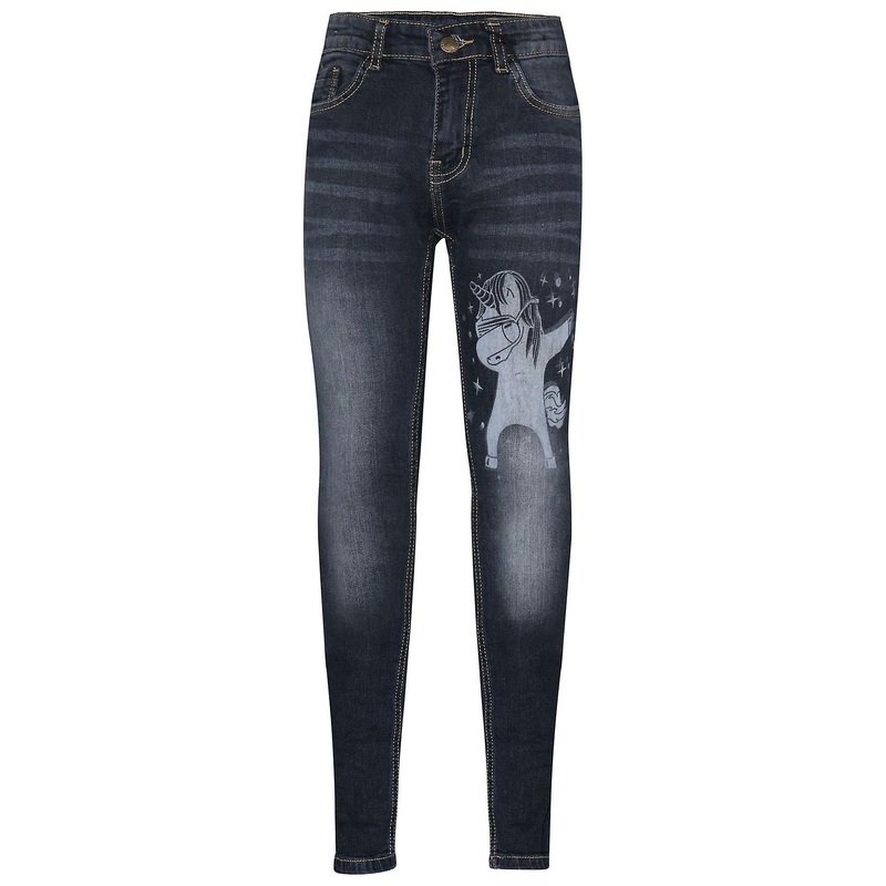 Boys Unicorn Print Stretchy Black Denim Pants