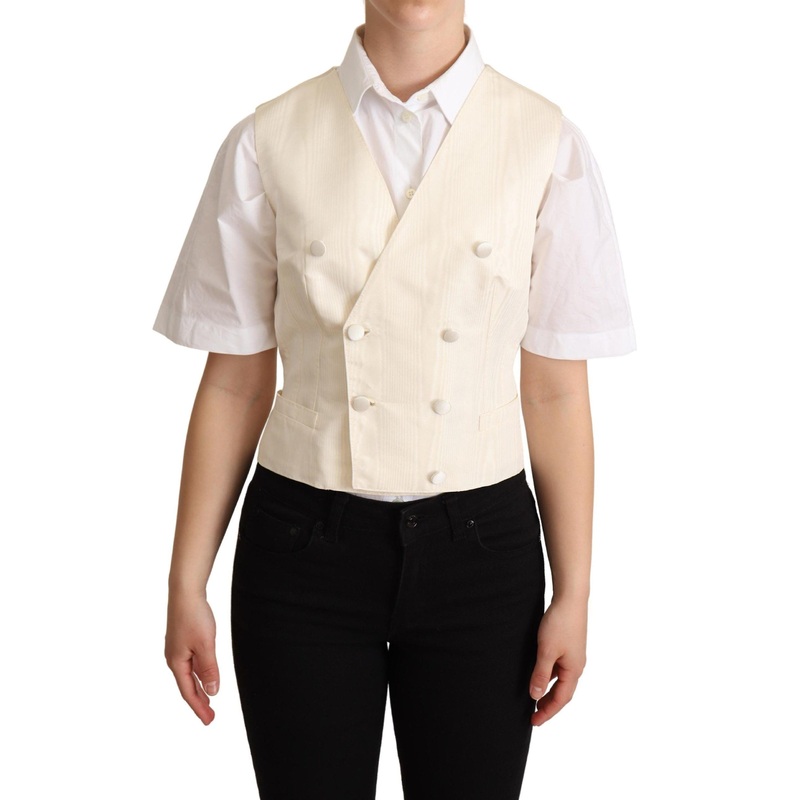 Beige Silk Sleeveless Waistcoat Vest
