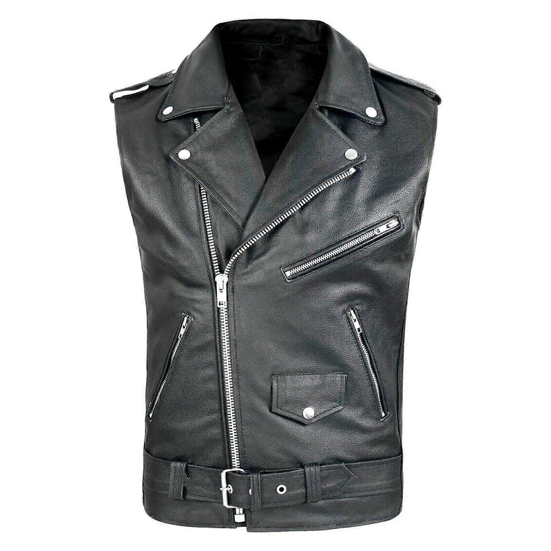 Men’s Biker Vest XXL Laced Oversize Club Vest Biker Vest Black Leather Vest Vintage Motorcycle Leather Traditional Vest Protective Jacket Black M