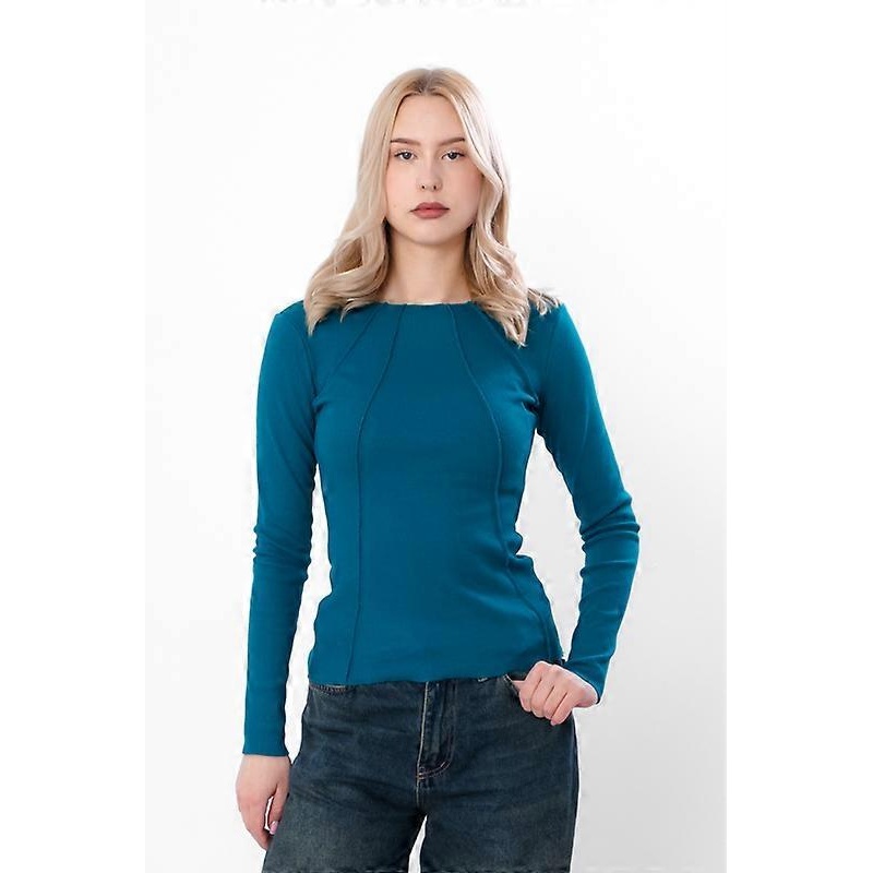 Women’s Ribbed Long Sleeve Top  Stretch Fit & Stylish Neckline Detail, Any season,  HC 8387-019