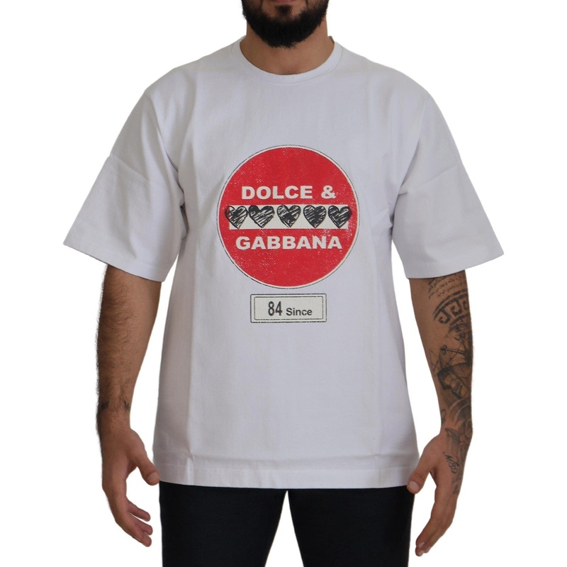 White Amor Heart Cotton Crewneck T-shirt