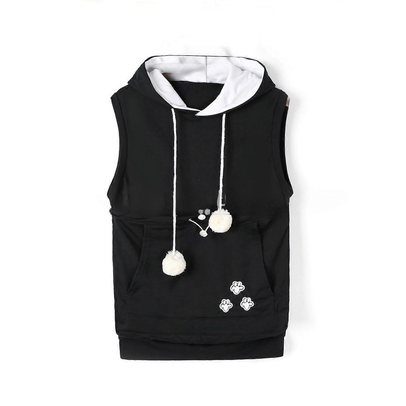 Men’s Winter Vest Cat Pet Bag Hoodie for Couples, 4XL Schwarz, Fashionable Plain Hooded Sweatshirt for Sports Fitness