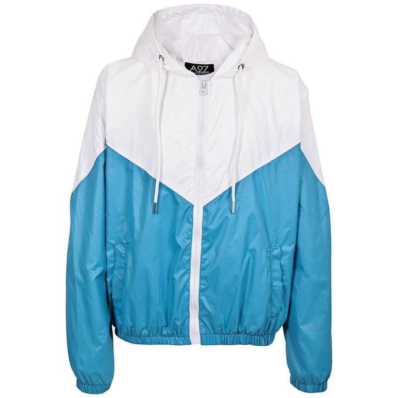 Unisex Contrast Panelled Lightweight Turquoise Windbreaker Jacket