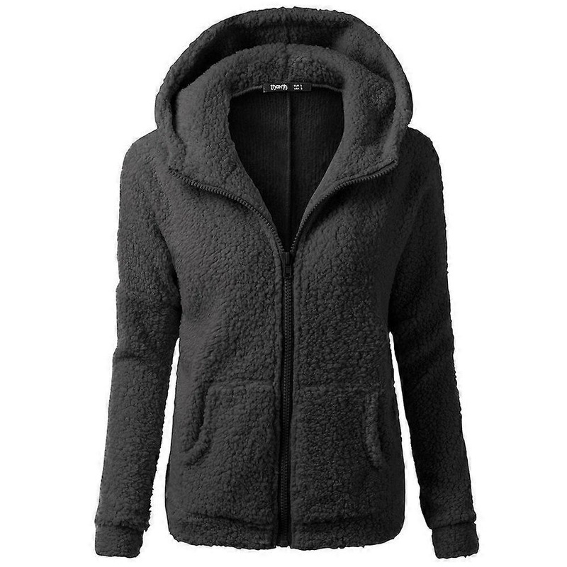 Women’s Fleece Jacket with Hood Warm Hoodie Teddy Lining Winter Black S