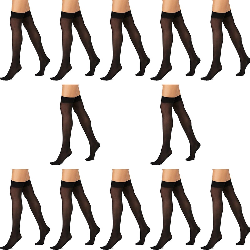 12X Sheer Relief Womens Support Knee-hi Socks Stockings Tights Black Bulk H33085