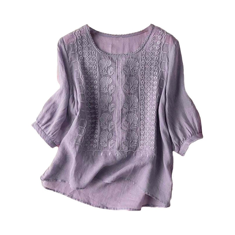 Women’s Long Sleeve Shirt Plus Size Color Pleated Cotton Linen Tops Shirts and TShirts Printed Cape Violet XXL
