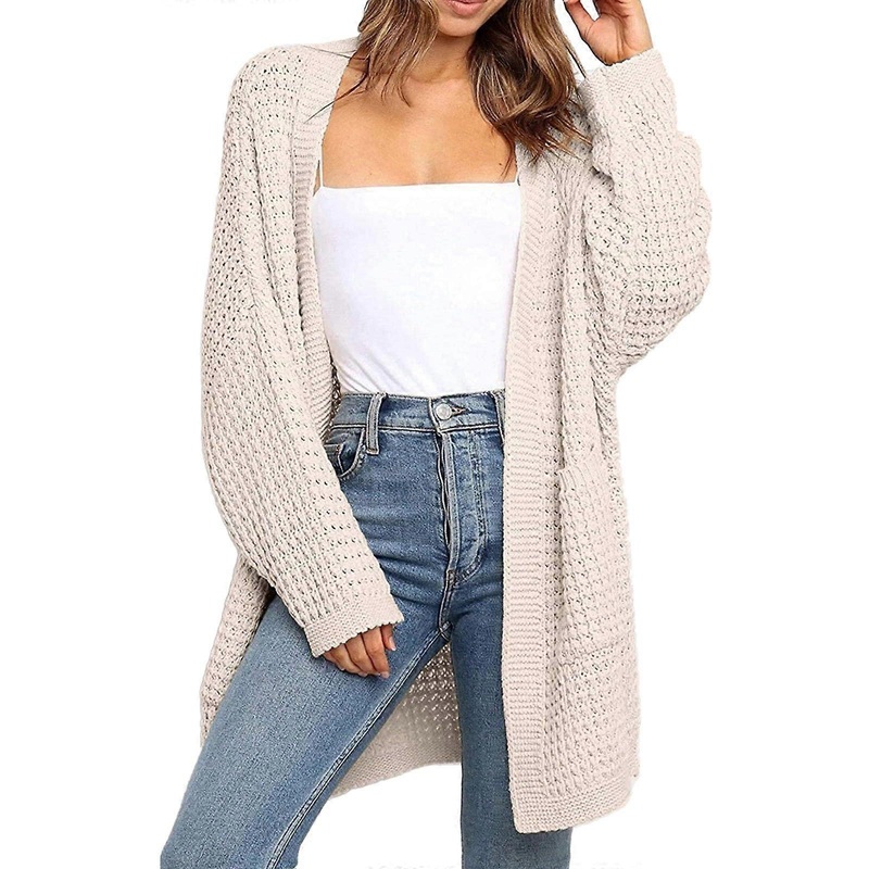 Women’s Warm Long Cardigan Loose Elegant Knitted Jacket with Pocket