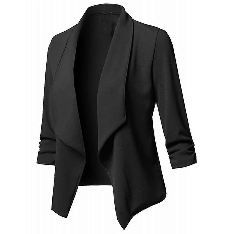 Cardigan Women’s Long Sleeve Blazer Open Front Lightweight Slim Fit Lapel Jacket Office Suit Coat O Schwarz 4XL