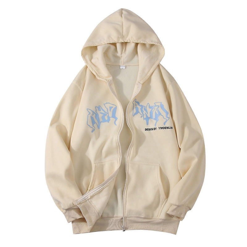 Y2K Sweatshirt Jacket Men’s Oversized Alphabet Printed Hooded Jacket