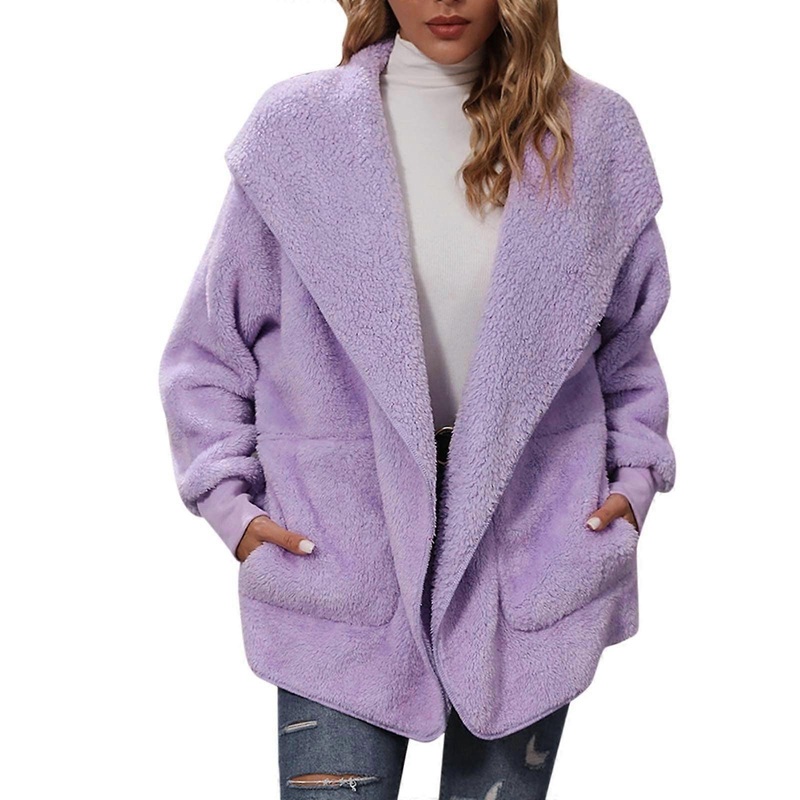 Winterjacke Damen Womens Teddy Fleece Jacket With Pockets Plush Coat Warm Winter Coat Size XL Style A