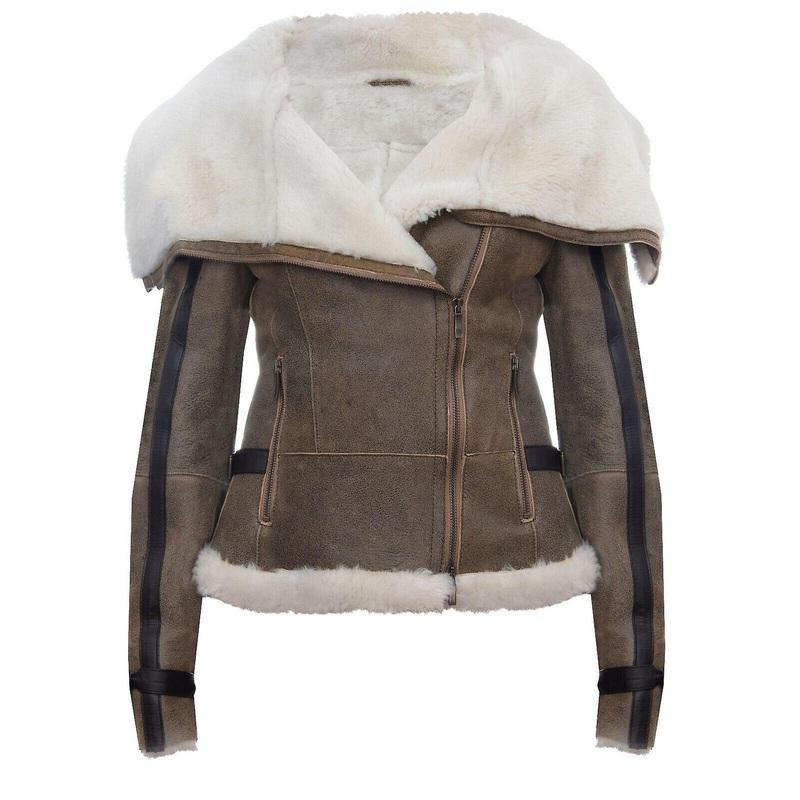 Women’s Whiskey Tan Sheepskin Leather Biker Jacket