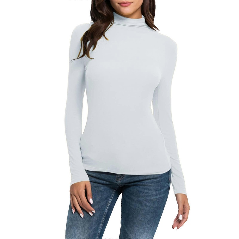 Women’s Long-Sleeved Shirt Black Crop Top Y2K Style Stretchy Turtleneck Plain Base Shirt