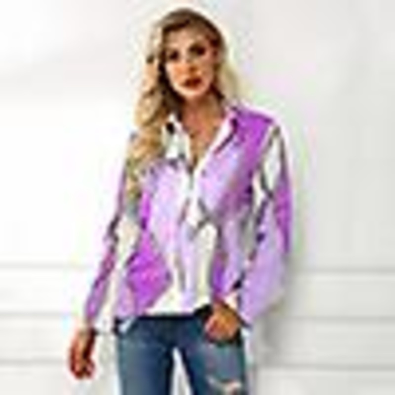 Womens V Neck Chain Print Tops Blouse Ladies Long Sleeve Pullover Casual Shirt