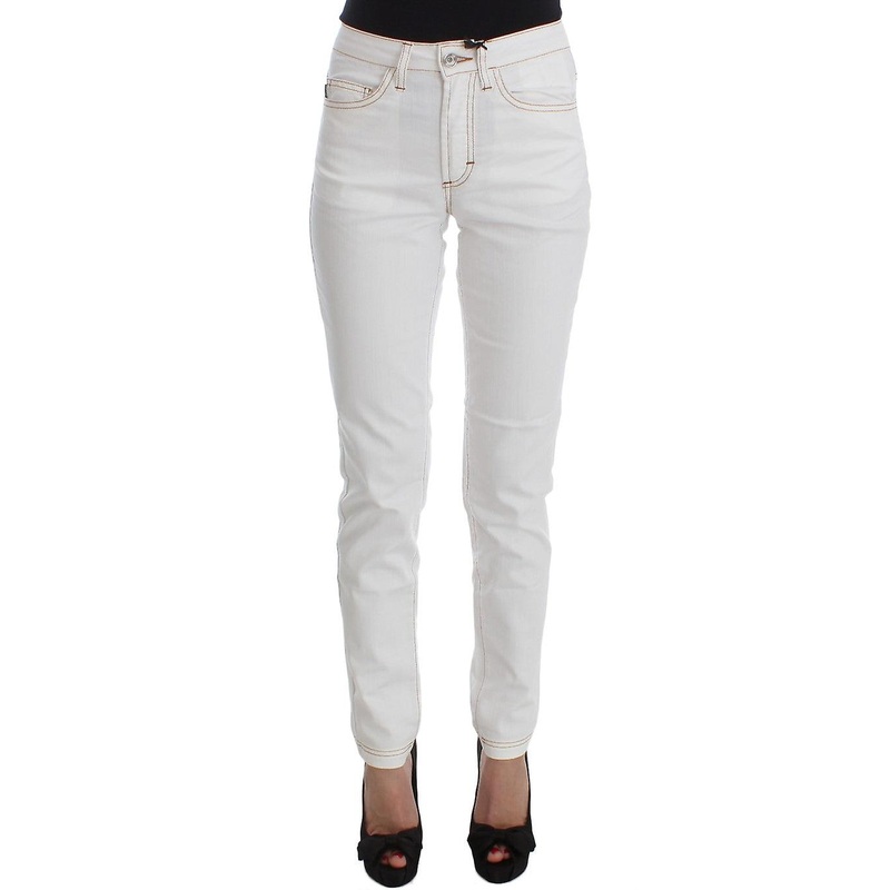 White Cotton Blend Slim Fit Jeans