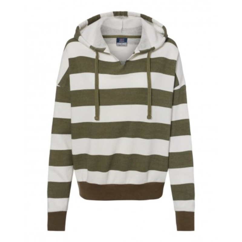 MV Sport W21721 Women’s Striped Fleece Boxy Hooded Sweatshirt | MV Sport W21721