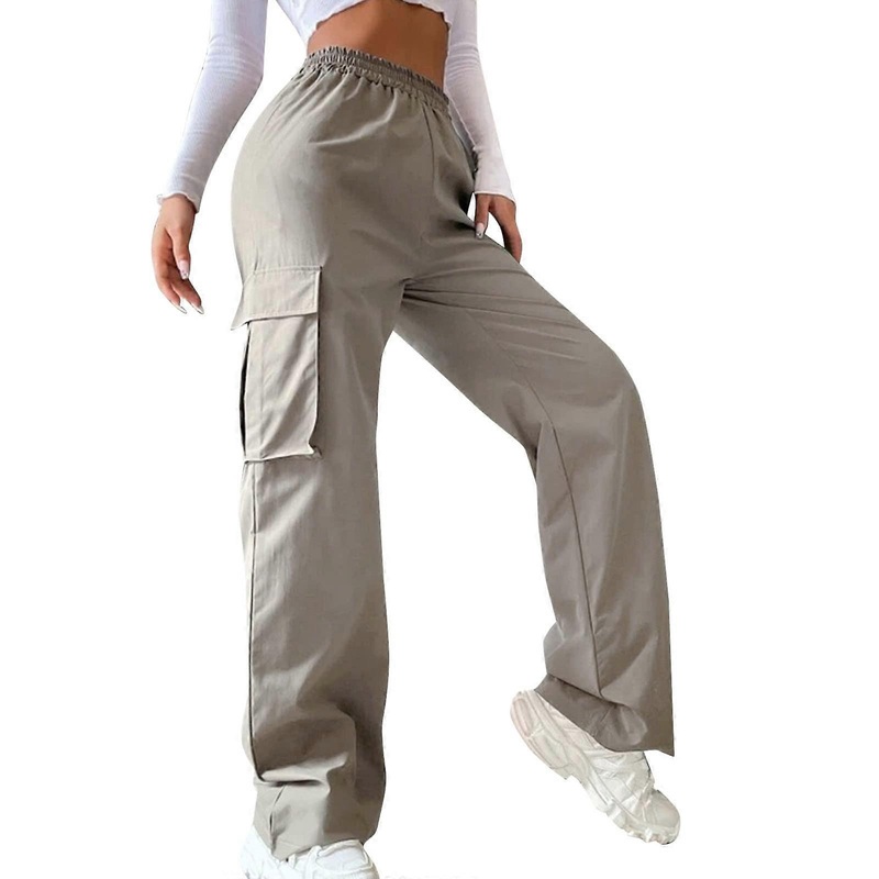 Y2K Cargo Pants Women Baggy  Waist Hiking Pants Black Long Solid Color
