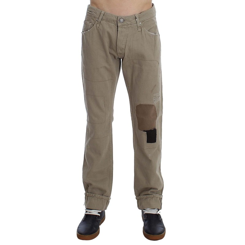 Beige Cotton Patchwork Jeans