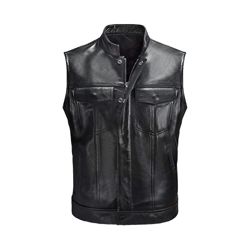 Leather Vest Cowl Style Biker Rocker Motorcycle Club Vest Black Size L