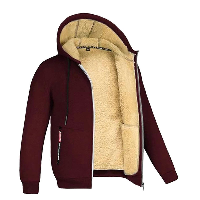 Winterjacke Herren Rot XXL Langrmelig Modisch Baumwolle Kapuze Tasche Fleece bergangsjacke Casual Bequem Warm