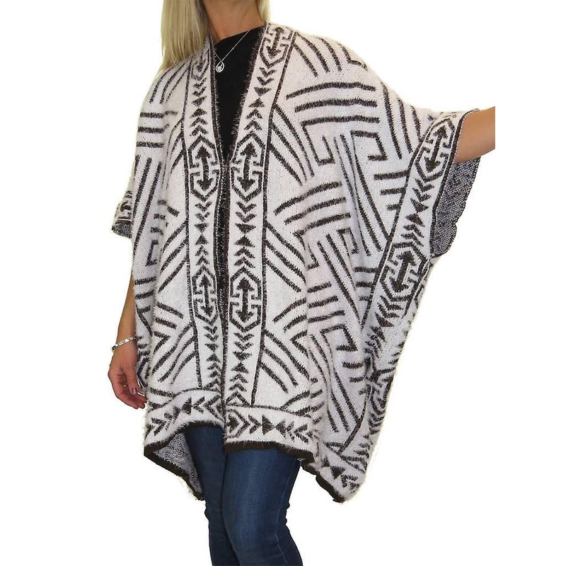 Women’s Winter Open Front Soft Fluffy Kint Shawl Poncho Ladies Aztec Oversized Casual Warm Square Cape Wrap 8-20