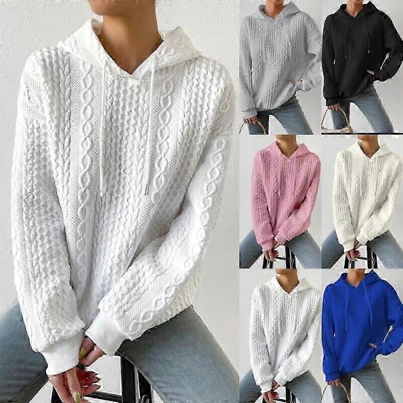 Women Long Sleeve Knitted Hoodie Top Ladies Casual Loose Solid Hooded Sweatshirt