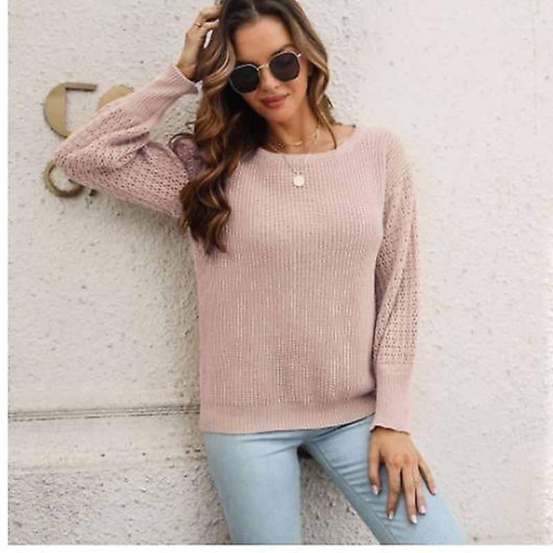 Women’s Knitwear Spring And Autumn Fashion Hollow Sleeve Stitching Sweater Women’s High Quality Solid Color Loose Casual Long-sleeved Women