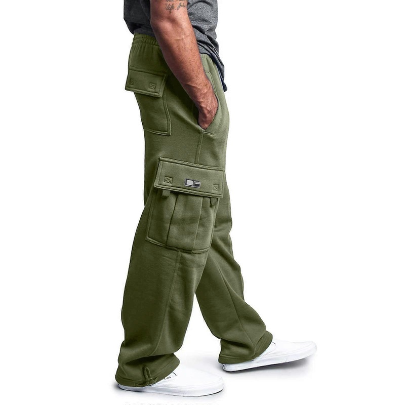 Cargo Trousers Men’s Fleece Outdoor Trousers Relaxed Fit Winter Warm Jogging Bottoms Elastic Waist Grn L