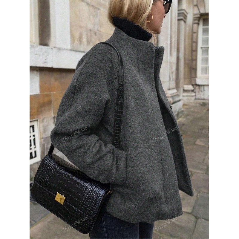 Women’s Autumn/Winter Fashion Simple Versatile Office Commute Pocket Long Sleeve Woolen Coat, Women’s Autumn/Winter Jacket, Women’s Outerwear, Casual