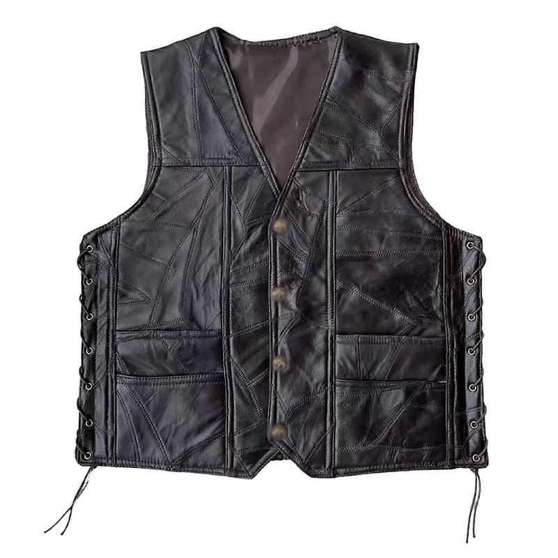 Men’s Biker Gilet Vintage Leather Vest Sleeveless Jacket with Pockets Casual Motorcycle Outwear XXL Brown