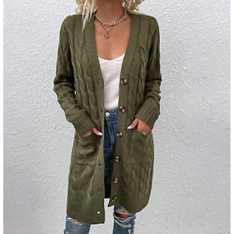 2023  Women’s Autumn And Winter New Knitwear Ins Long Button Cardigan Solid Warm Sweater For Ladies